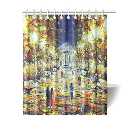 Bpbop Evening Walking In The Autumn Shower Curtain Oil Painting