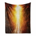 thumbnail image 1 of Landscape Soft Flannel Fleece Throw Blanket, Vivid Thunder in Apocalyptic Sky Judgement Day End of World Themed Artwork, Cozy Plush for Indoor and Outdoor Use, 60" x 80", Yellow Brown, by Ambesonne, 1 of 5