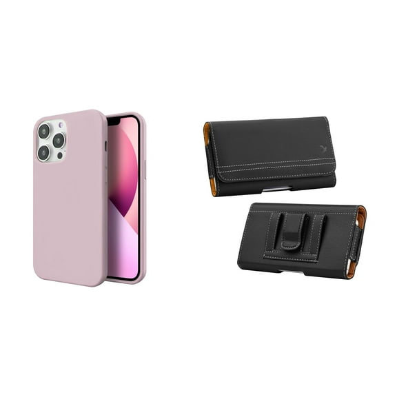Slim Silicone Case and Belt Holster Pouch for iPhone 14 Pro Max - Pink