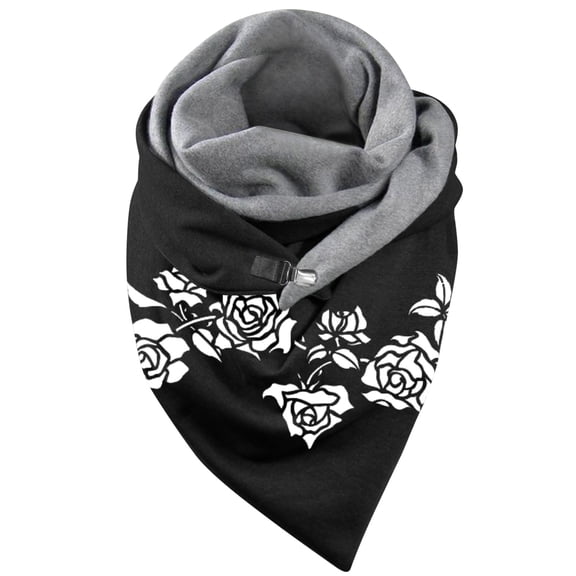 Bibifish Womens Gold Rose Print Scarf Winter Retro Style Warm Double-sided Shawl with Buckle Soft comfortable for Streetwear Outdoor Daily Wear