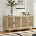 thumbnail image 4 of Boho Wooden Rattan 4 Doors TV Stand Storage Credenzas Sideboard Buffet Cabinet Acorn, 4 of 10