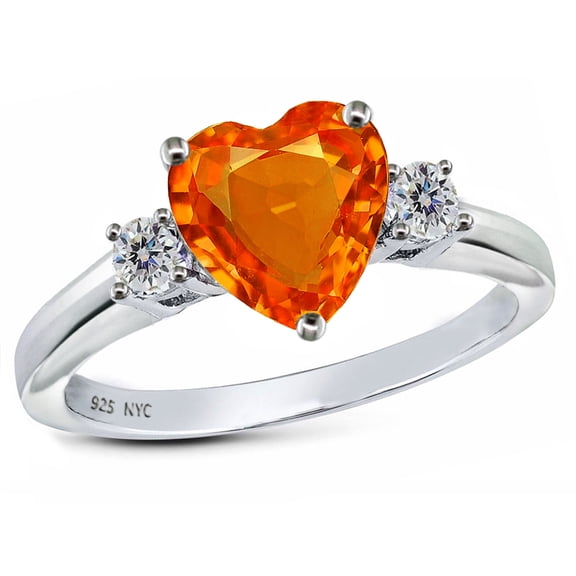 Star Kďż˝ 8mm Heart Shape Simulated Mexican Fire Opal Ring