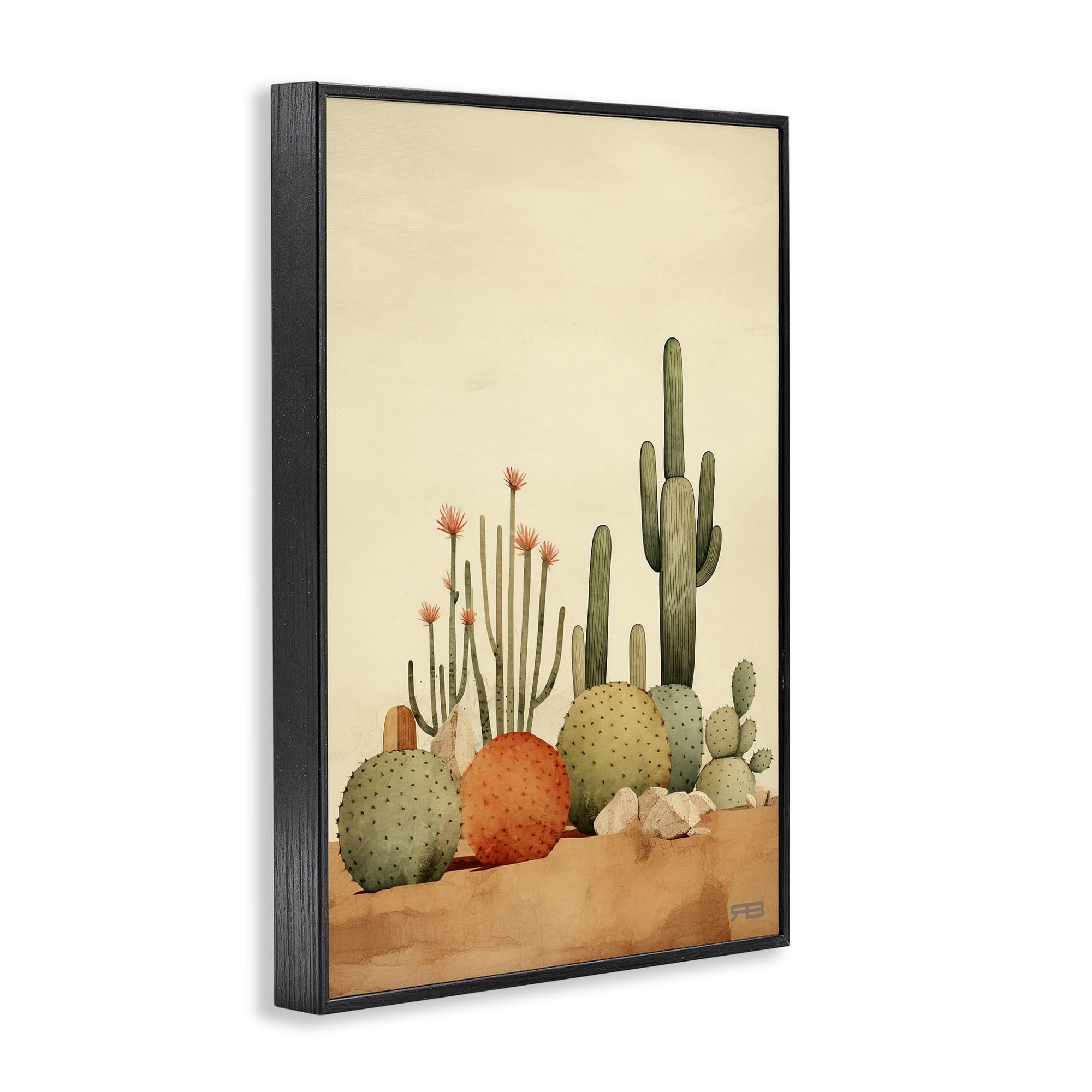 Stupell Industries Desert Cactus Scenery Landscape Painting Black Framed Art Print Wall Art, 12 x 18
