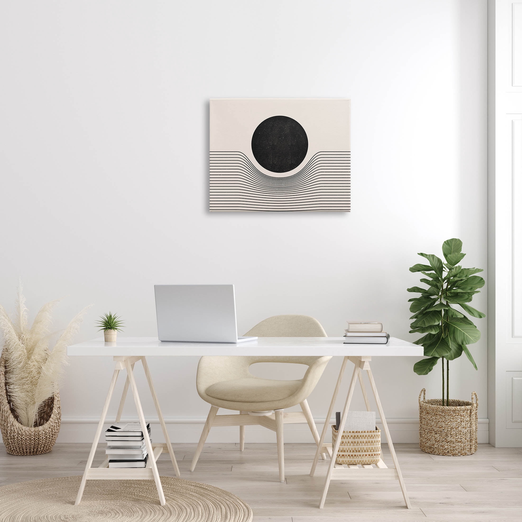 Stupell Industries Contemporary Abstract Circle Stripes Graphic Art Gallery Wrapped Canvas Print Wall Art, Design by JJ Design House LLC