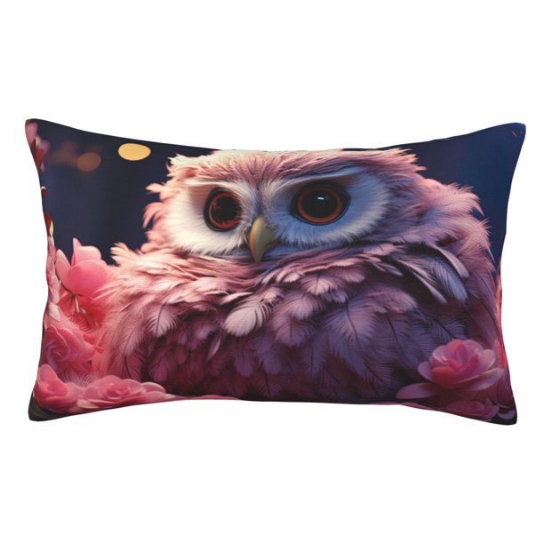 Fotbe Cute Flower Owl Funda de Almohada Decorativa Estilo Occidental, Lujo en Algodón, Fundas para Almohadas King, Cojín Estampado para Decoración del Hogar-16"x24"