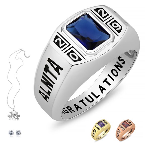 Ccjcinata Fully Personalized Customized class rings Sterling Silver Men's High School and College Class Ring – Classic Collection