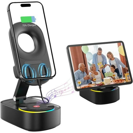 Induction Speaker for iPhone Mobile Phone,Cell Phone Stand with Bluetooth Speaker Amplifier,Emergency Rechargeable,Colorful Lights,Outdoor Portable Small Bluetooth Speakers for Gifts Men