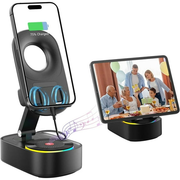 Induction Speaker for iPhone Mobile Phone,Cell Phone Stand with Bluetooth Speaker Amplifier,Emergency Rechargeable,Colorful Lights,Outdoor Portable Small Bluetooth Speakers for Gifts Men