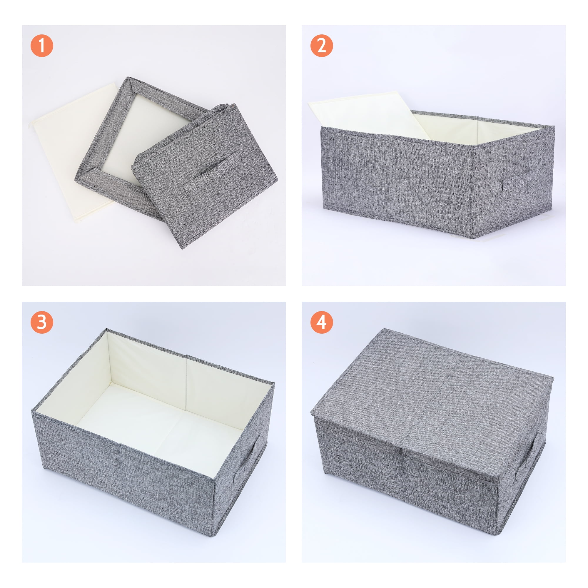 Unique Bargains Fabric Storage Bin Cube with Lid and Handle Grey 18.5*13.5*8in