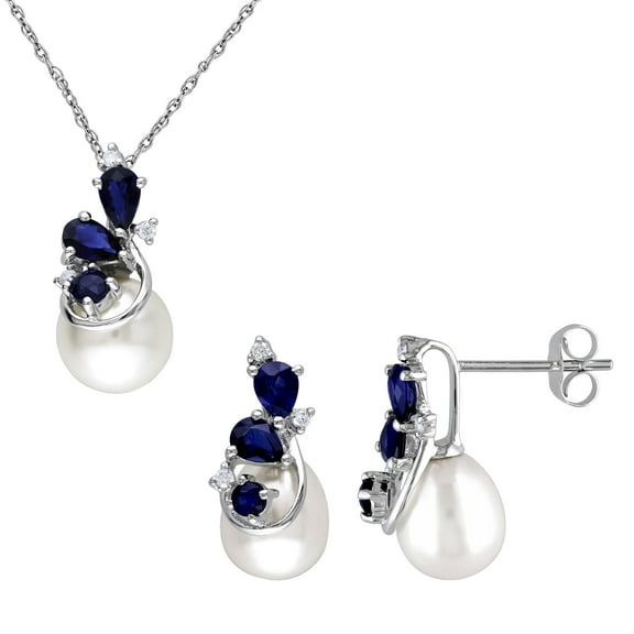 Everly Women's Sapphire and Cultured Pearl 10k White Gold Jewelry Set