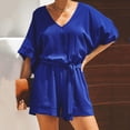 thumbnail image 4 of ZZwxWA Womens Summer Shorts Rompers Batwing Sleeve Loose V Neck Solid Color Casual Short Jumpsuits with Belt Ladies Casual Pants, 4 of 7