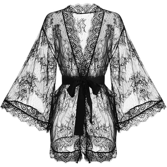 Vjnyvs Women's Dressing Gowns, Lace-up Nightgown, Satin Kimono Morning Robe Bridal Ladies Lace Trim Sexy Bathrobes Nightwear Bridesmaid Robes