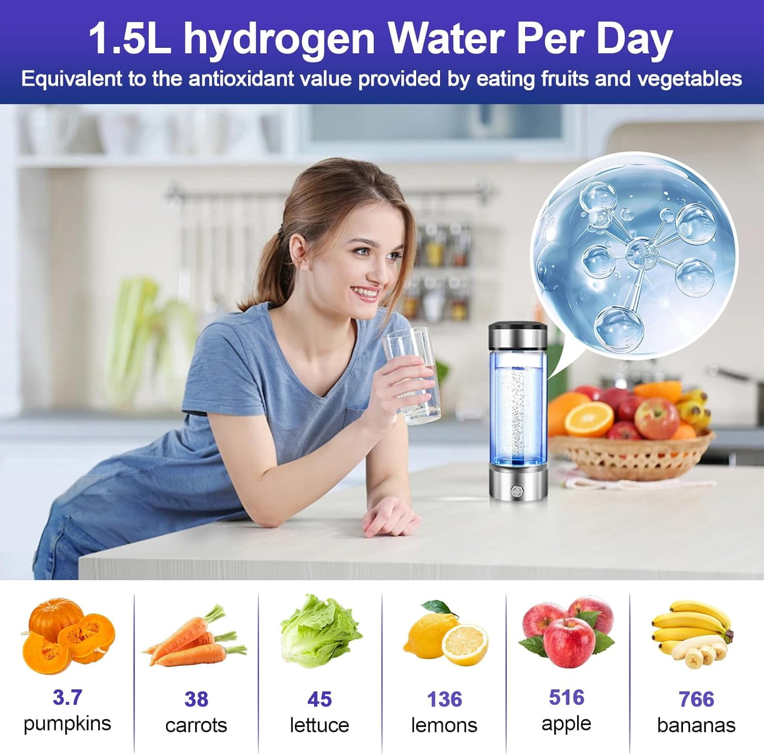 Qoosea Hydrogen Water Bottle Generator, 3 Mins Portable SPE/PEM Technology, Hydrogen Water Ionizer Machine, Suitable for Travel Exercise Home Gifts for Men