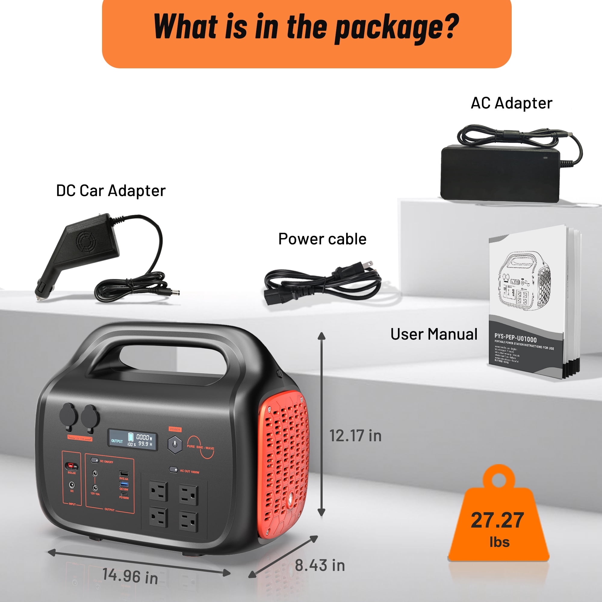 Portable Power Station 1000W - 1024Wh Solar Powered Generator 110V Pure Sine Wave with AC Outlet, Solar Power Bank for Home, Camping, Outdoor Use