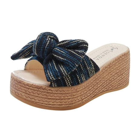 

dmqupv Women Slippers Size 6.5 Shoes High-Heeled Women s Thick-Bottomed Wedge Slippers Beach House Slippers for Women Multicolor 35