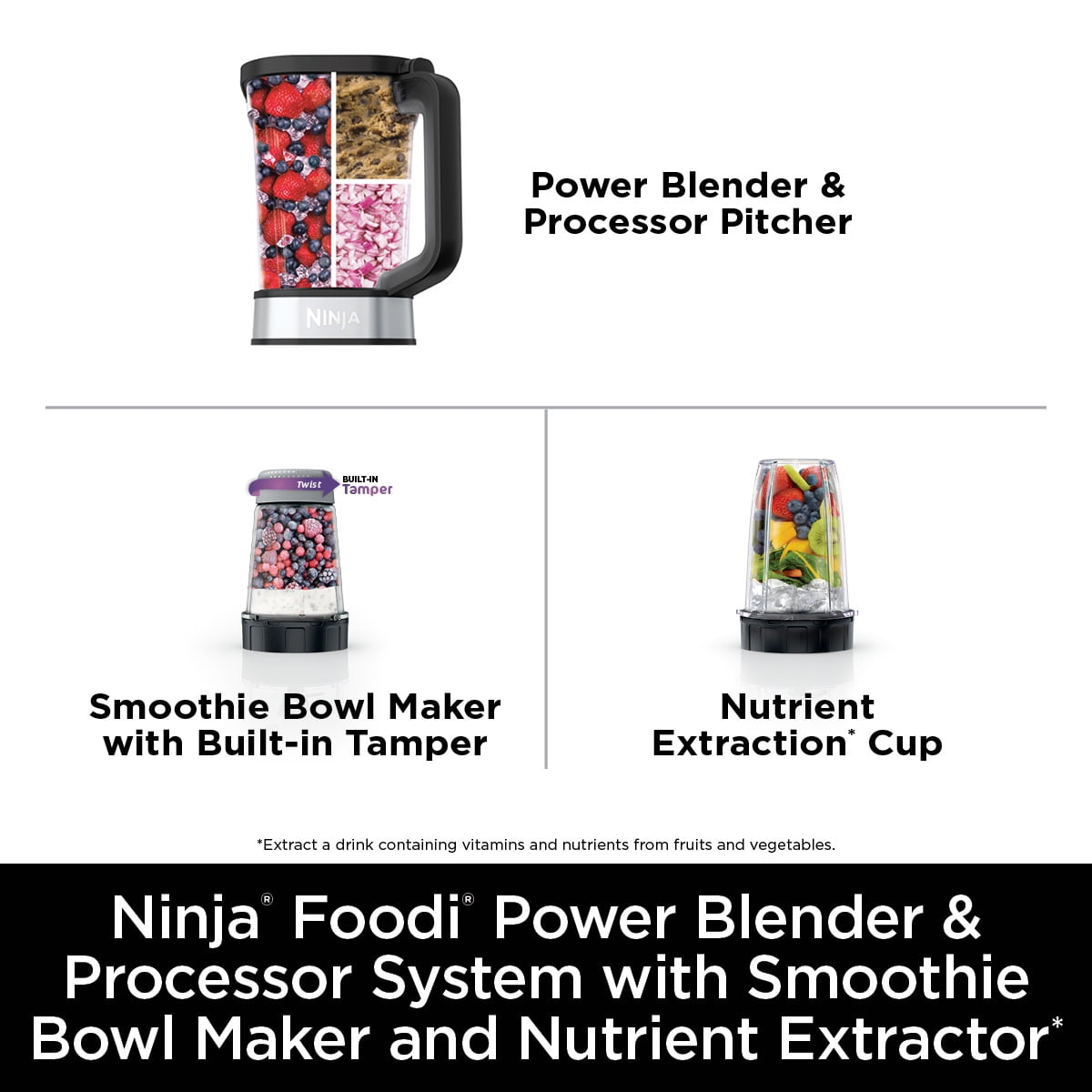 Ninja SS401 Foodi Power Blender Ultimate System with 72 oz Blending & Food  Processing Pitcher, XL Smoothie Bowl Maker