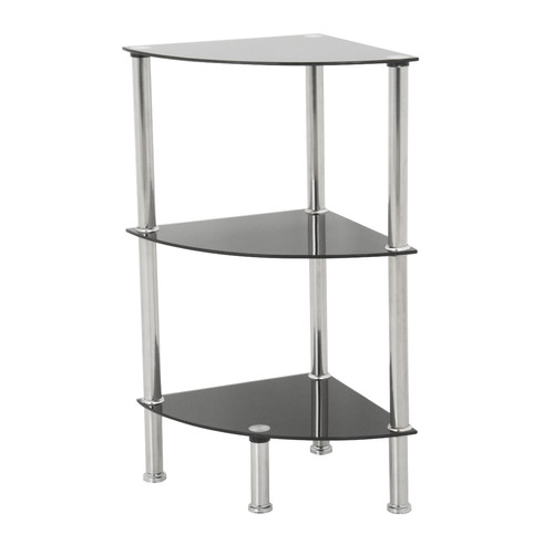 S53A 3Shelf Corner Unit, Black Glass and Chrome