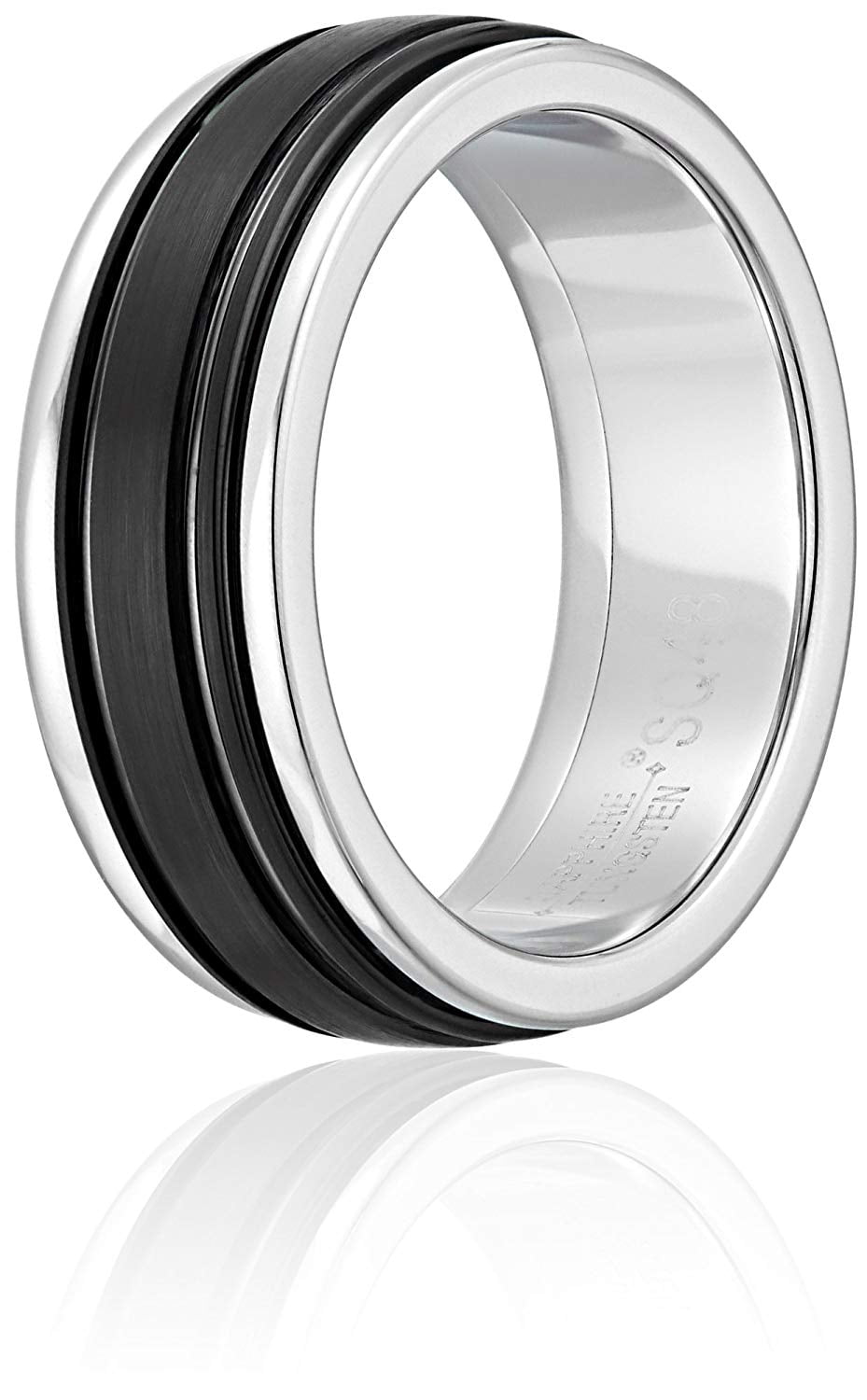 Forever Facets Grooved Black Sapphire Tungsten Comfort Fit Wedding Band, Male, Size 11.5