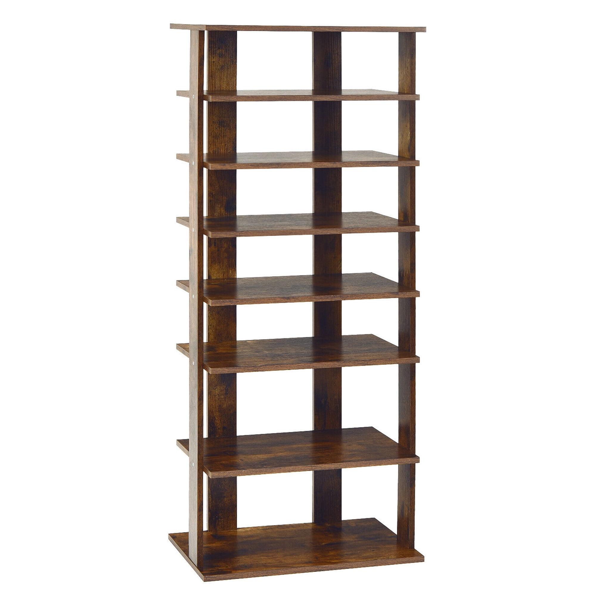 Gymax 7-Tier Free Standing Shoe Rack, Wood, Rustic Brown