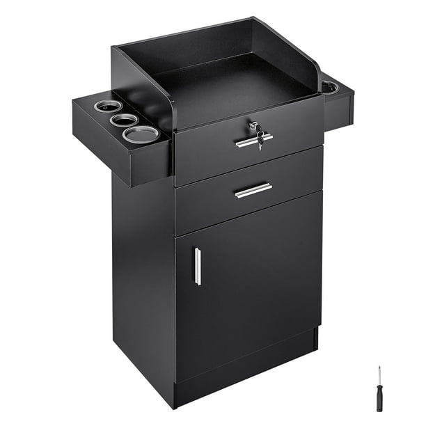 VEVOR Gabinete de almacenamiento de salón, estación de peluquería para estilista, juego de estación de estilista, con 6 mangas, 1 gabinete de almacenamiento y 2 cajones (uno con cerradura)