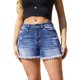 thumbnail image 1 of Pantalones cortos vaqueros nuevos para mujer: pantalones cortos con flecos rasgados y cintura elástica alta para uso informal/veraniego, 1 of 6
