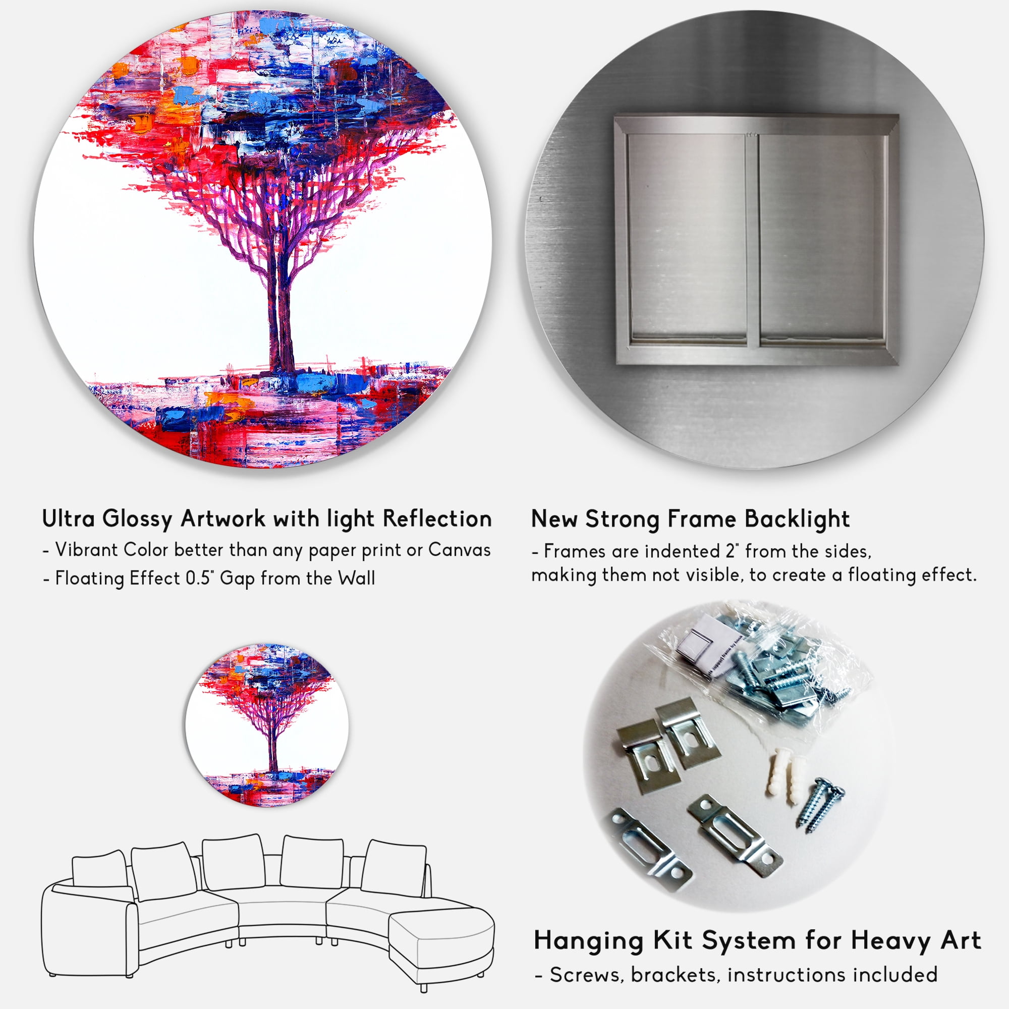 Designart 'Abstract Colorful Tree Impressionist On A White' Modern Circle Metal Wall Art 29x29 - Disc of 29