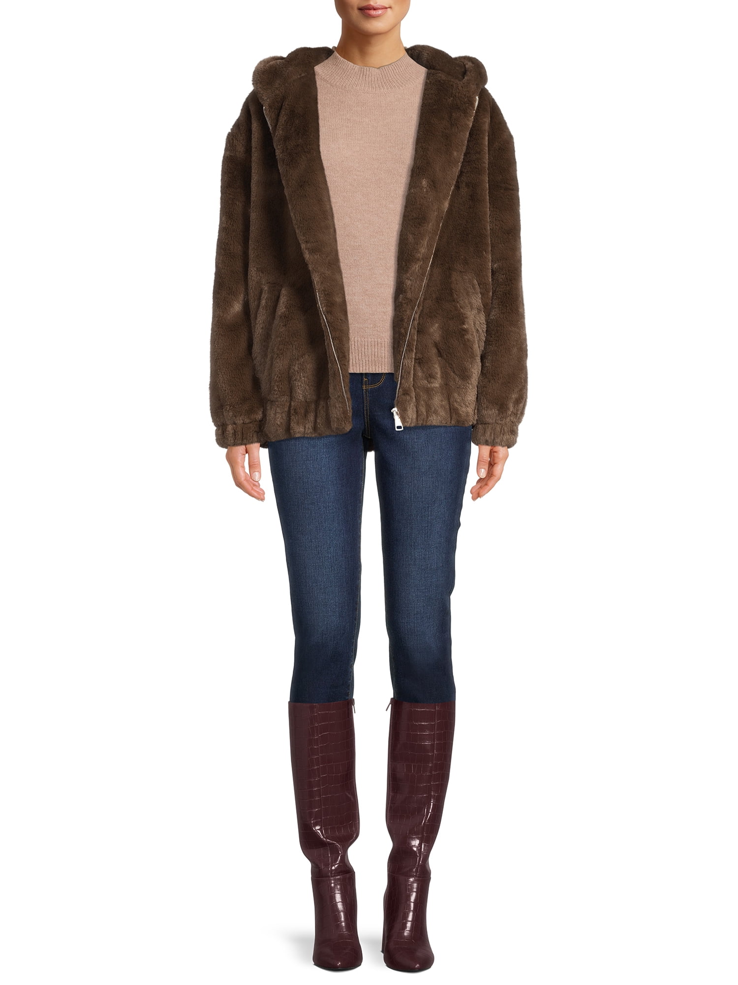 Mark Alan Women's and Women's Plus Size Faux Fur Hooded Zip-up Jacket
