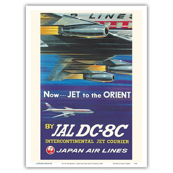 Jet to the Orient - Japan Air Lines (JAL) - Vintage Airline Travel Poster by Nagai c.1958 - Master Art Print (Unframed) 9in x 12in