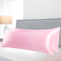 PiccoCasa 2 Pcs Soft Silky Satin Long Body Pillow Cover 20x54inch, Pink