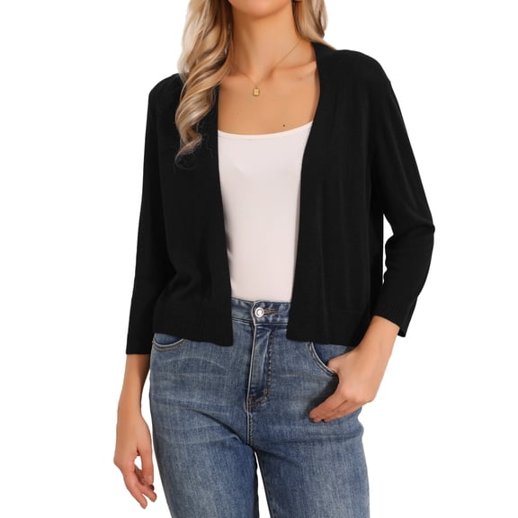 DARING DIVA Women's Cropped Knit Open Front 3/4 Sleeve Bolero Shrug XS Black