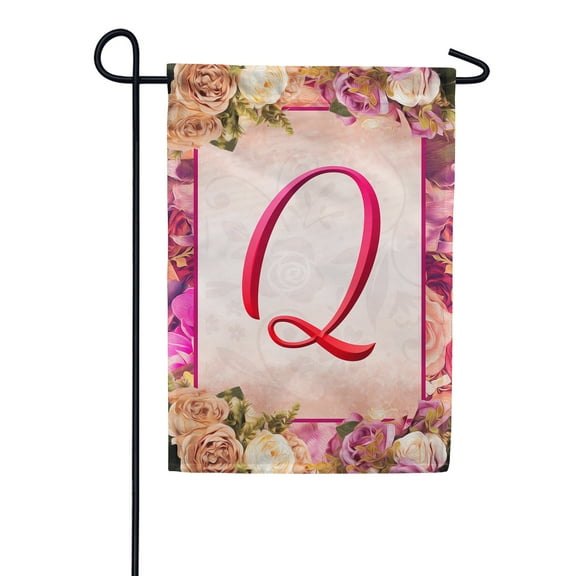 America Forever Spring Monogram Garden Flag Letter Q 12.5 x 18 inches Double Sided Vertical Outdoor, Yard, Lawn, Beautiful Floral Design, Garland, Roses and Summer Flowers Garden Flag