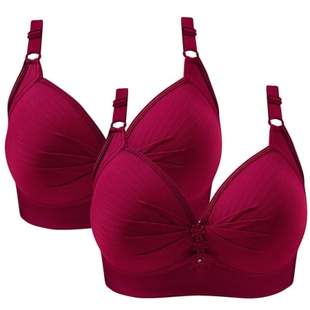 TrendVibe365 No Wire Bras for Women Pack of 2 Wireless Push up Bralettes Padded Triangle Adjustable Strap Bustier Full Coverage Crop Cami Top Cute Lingerie Red S