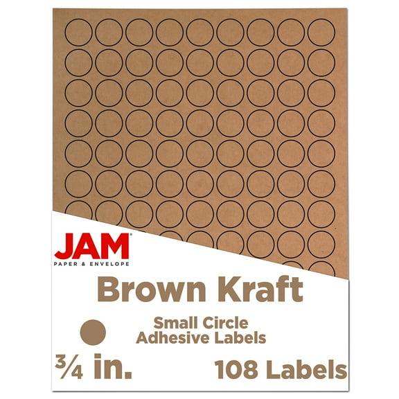 JAM Paper Circle Label Sticker, 0.75 in, Brown Kraft, 108 Round Labels/Pack