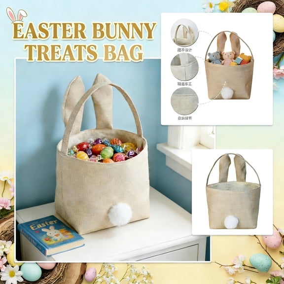 Easter Bunny Basket for Teens,Cute Easter Bucket Bags with Rabbit Ears for Easter Eggs Hunting,Easter Decorations,Candy Gifts Storage