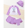 thumbnail image 2 of Baby Girl Mermaid Element Patterned Raglan Sleeve Long Sleeve Top And Fish Print Shorts And Triangle Panties And Swimming Cap Swimsuit Set, 2 of 4