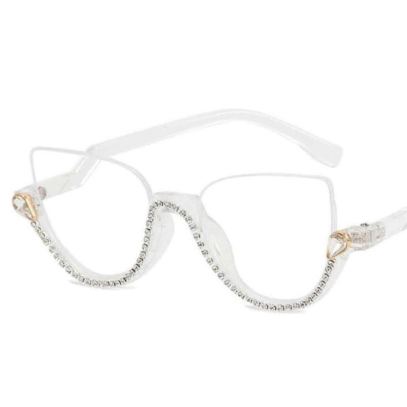 Lunettes de Lecture Optiques en Résine Anti-Lumière Bleue, Monture Demi-Lune Transparente à la Mode Incrustée de Diamants pour Femmes, Lunettes Myopes au Jianghu