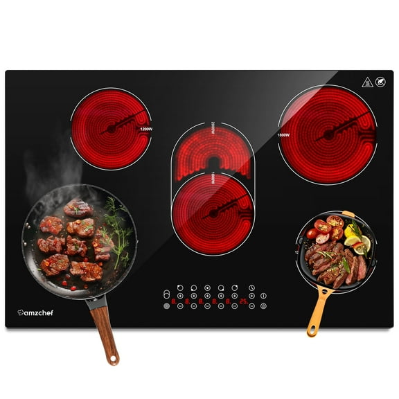 Powerful 8500W 5 Burner Cooktop, Sunmaki 30" Built-in Electric Stove with Touch Sensor Control