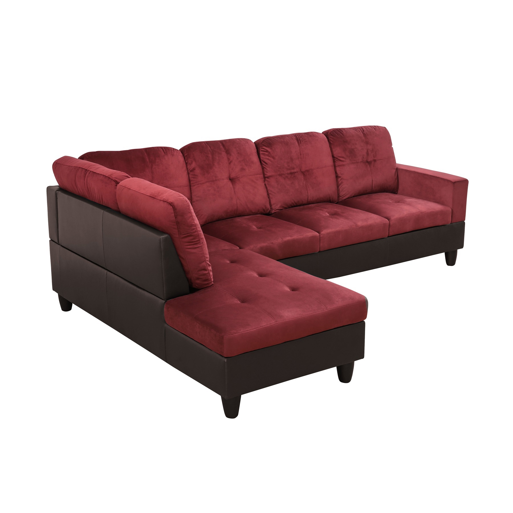 Hommoo Flannel & PVC L-Shaped Sectional Couch and Sofa Set, Modern Living Room Furniture Set, Left Side, Red