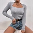thumbnail image 2 of Babysbule Tops for Women Women Sexy Slim Casual Solid Long Sleeve Square Collar Base Shirts Warm Blouses Tops, 2 of 9