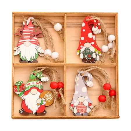 

MGStore 12Pcs Christmas Tree Pendant Cartoon Color Painted Anti-fade Reusable Boxed Festival Decoration Lanyard Wooden Xmas Santa Claus Gnome Car Glove Pendant Party Supplies