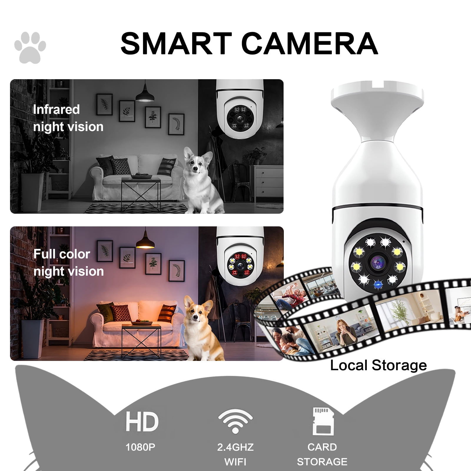 2 Packs Outdoor Security Camera Light Bulb, HD Wireless 5GHz/2.4GHz WiFi Home IP Cameras E27 360 Degree Panoramic, Motion Detection and Alarm, Two-Way Audio, Night Vision