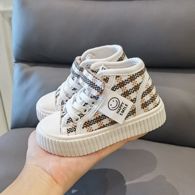 Zapatos de lona a cuadros de caña alta de otoño, zapatos deportivos, zapatos para niños y niñas de jardín de infantes, zapatos para niños, zapatos de tabla, zapatos casuales