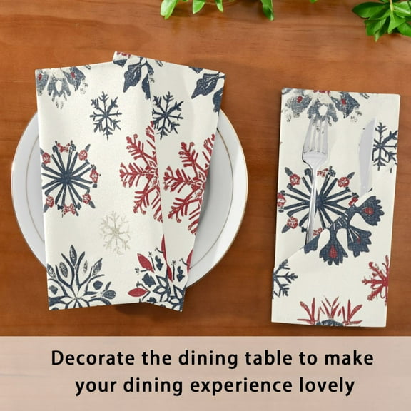 Satin Native Fab Cotton Dinner Napkin Festive Winter Snowflakes Reusable