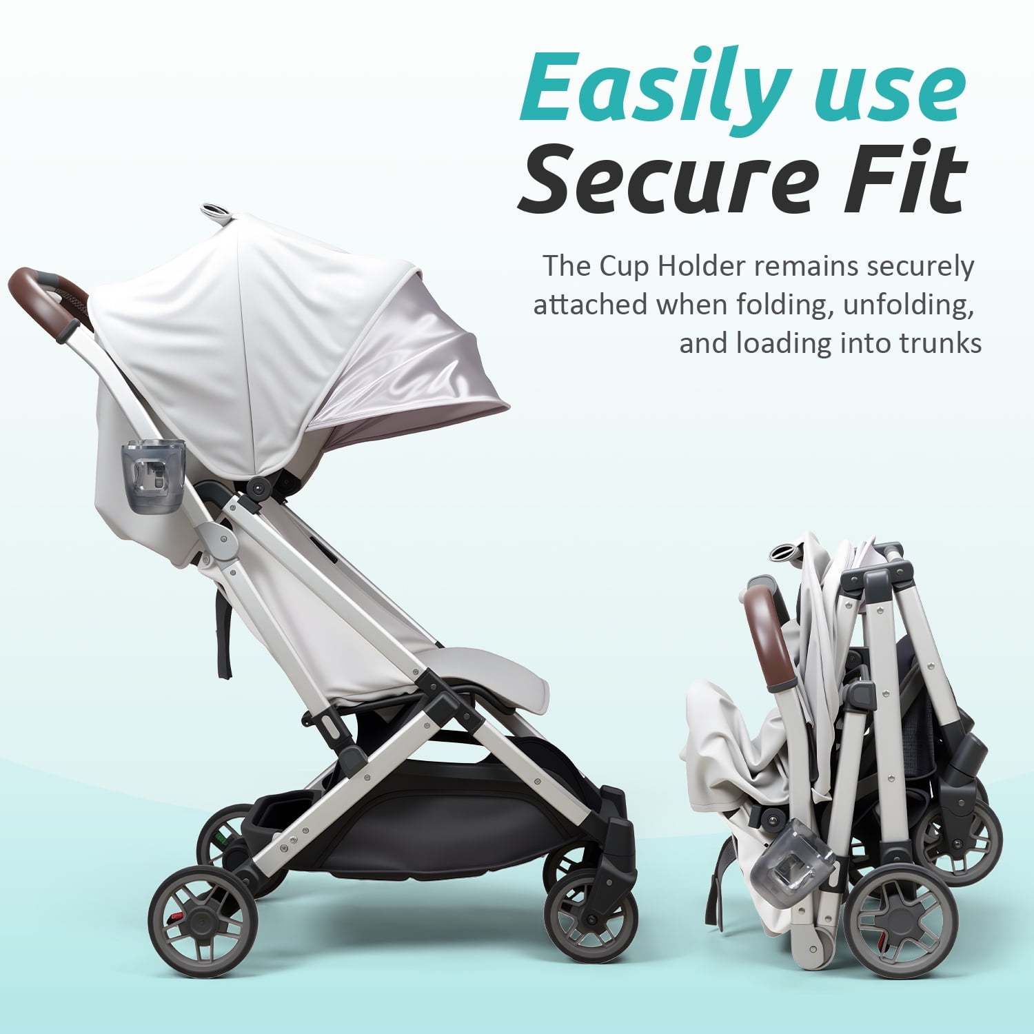 Stroller Cup Holder Fits for UPPAbaby Vista/Vista V2/Vista V3/Cruz/Cruz V2/Cruz V3/Minu/Minu V2/Minu V3/Minu Duo, Holds Different Drink Sizes, One-Hand Quick Install/Remove, Folds with Stroller