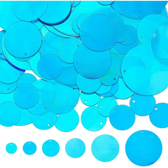 120G 6 Sizes Blue Loose Sequins Flat Sequin Paillettes Bulk Plastic PVC Round Iridescent Applique Art Shiny Glitters Hole Loose Decor Sequin for Sewing Craft DIY Embroidery Ornament Supplies