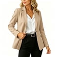 thumbnail image 2 of Women's Single Button Blazer Notched Lapel Long Sleeve Suit Jacket Solid Color formal office Business Casual Suit Coat for Ladies Beige, 2 of 7