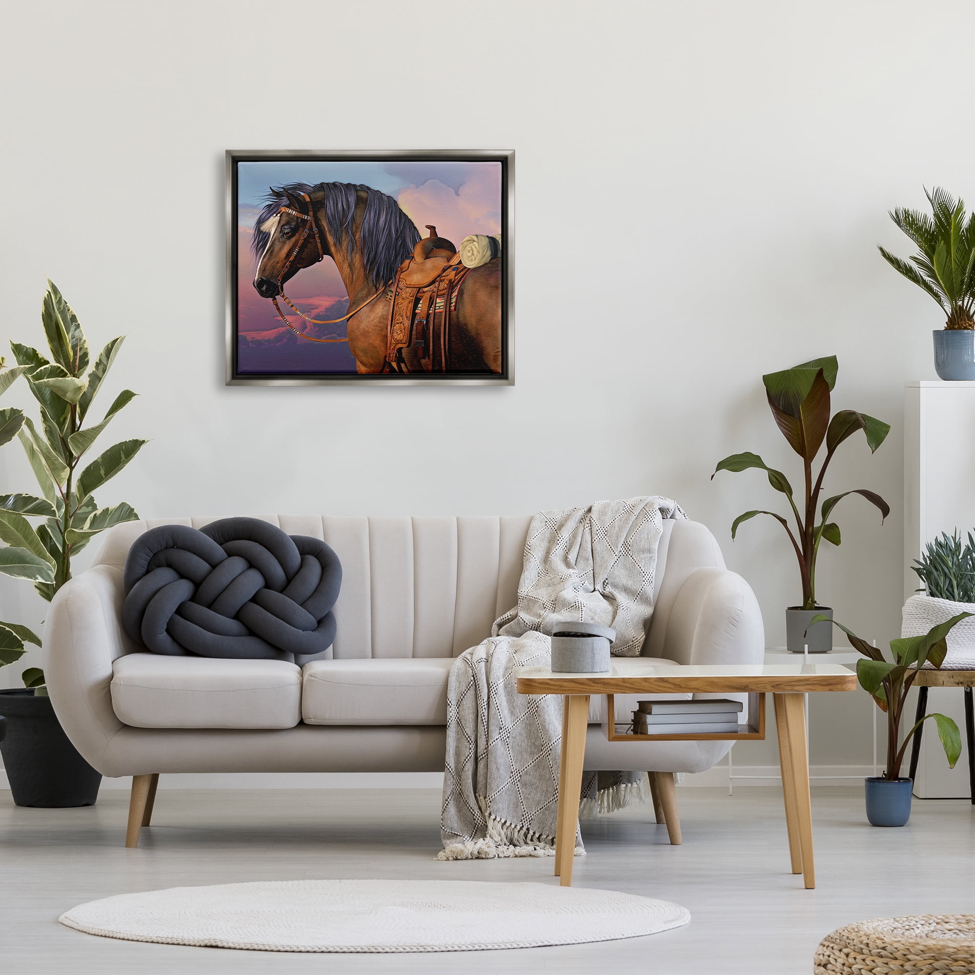 Stupell Industries Cowboy's Pride Horse & Saddle Animals & Insects Painting Gray Floater Framed Canvas Art Print Wall Art, 31 x 25
