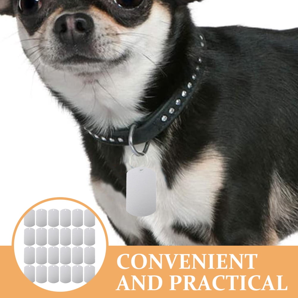 EXHUMKY 30Pcs Small Plated Silver Aluminum Dog Tags Lightweight Durable Pet Id Tags