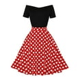 thumbnail image 2 of IBTOM CASTLE Women Off Shoulder Short Sleeve 1950s Retro Vintage Cocktail Party Swing Dress Patchwork 50s Polka Dot Dresses S Red, 2 of 6
