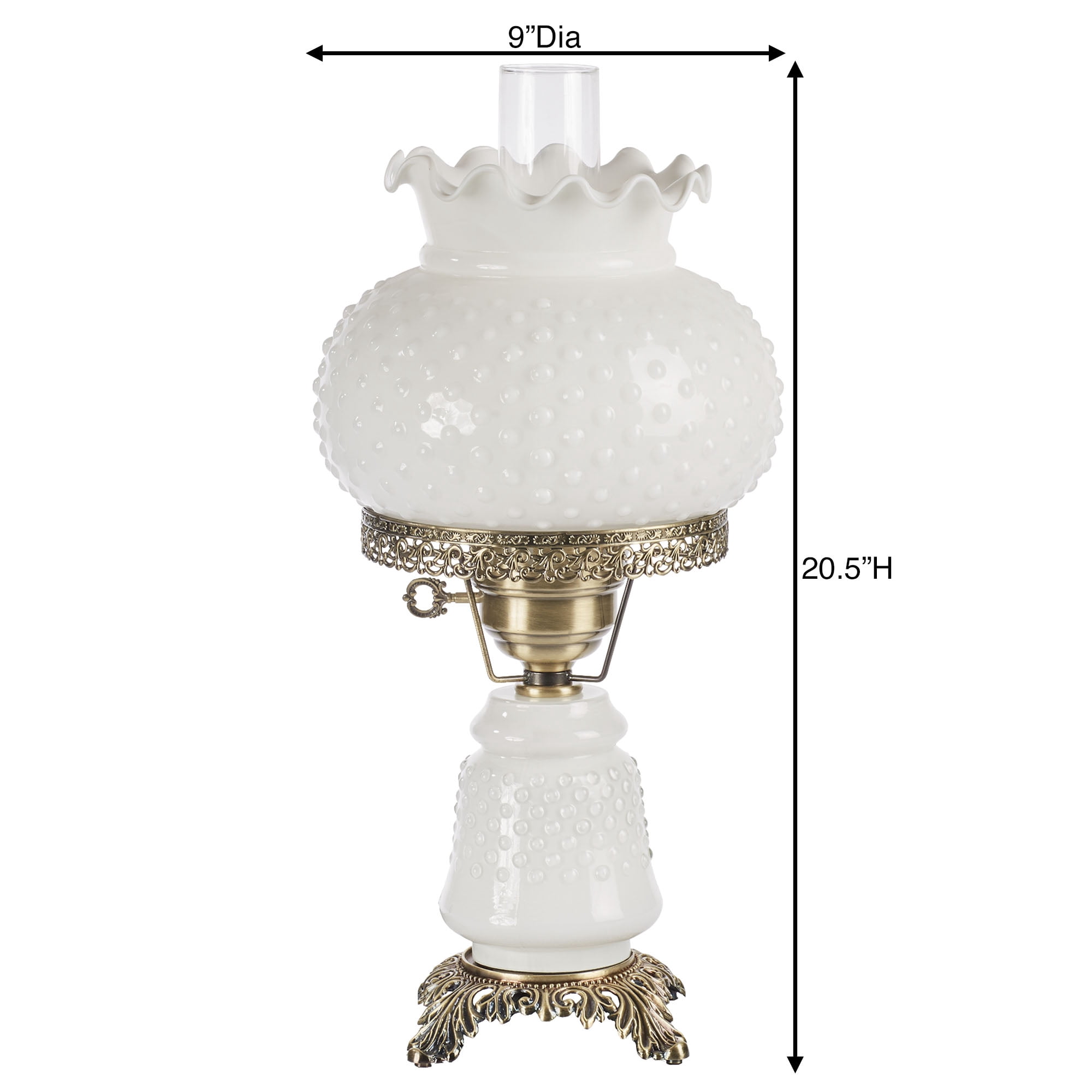 Mindy Hobnail Glass Table Lamp - White Shade - Handcrafted Globe - Blown by Hand - Hurricane Chimney Style - Victorian Lamps for Desk, Bedroom, Living Room - 20.5 Inches High